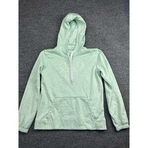 Under Armour Hoodie‎ Womens XS Mint Green Loose Fleece Pullover Big Logo Front